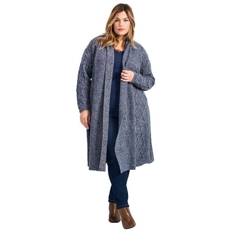 アベニュー レディース アウター ニット・セーター プラスサイズ Avenue Womens Plusize Paris Longline Cable Cardi Navy Marle ネイビー