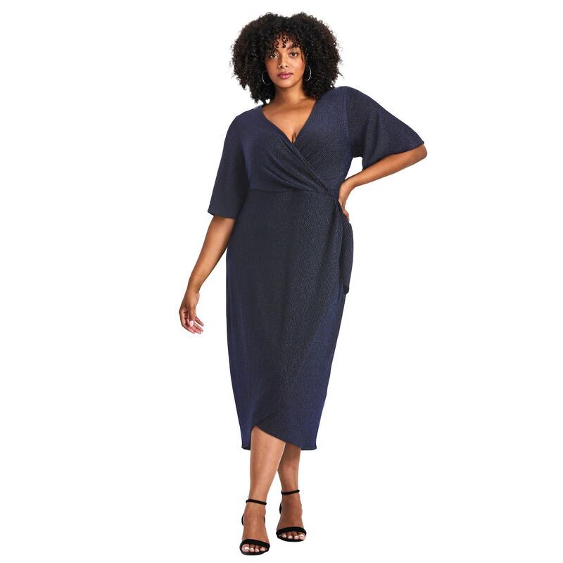 アベニュー レディース トップス ワンピース プラスサイズ トール Avenue Womens Plusize Nala Metallic Mock Wrap Dress Midnight メタリック