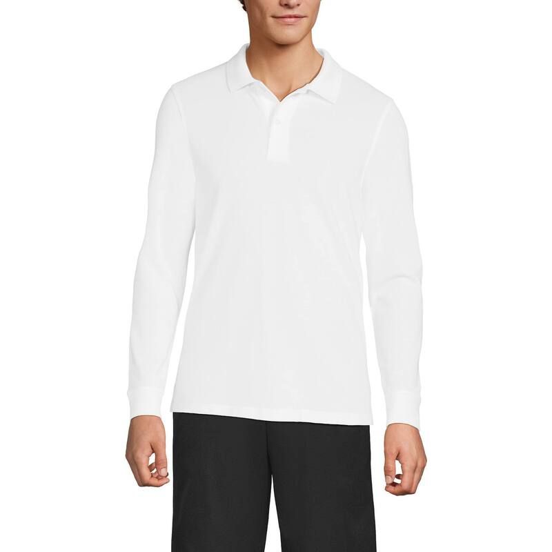 ランズエンド メンズ トップス Tシャツ ポロシャツ メッシュ Mens Lands End Long Sleeve Mesh Polo Shirt White ホワイト