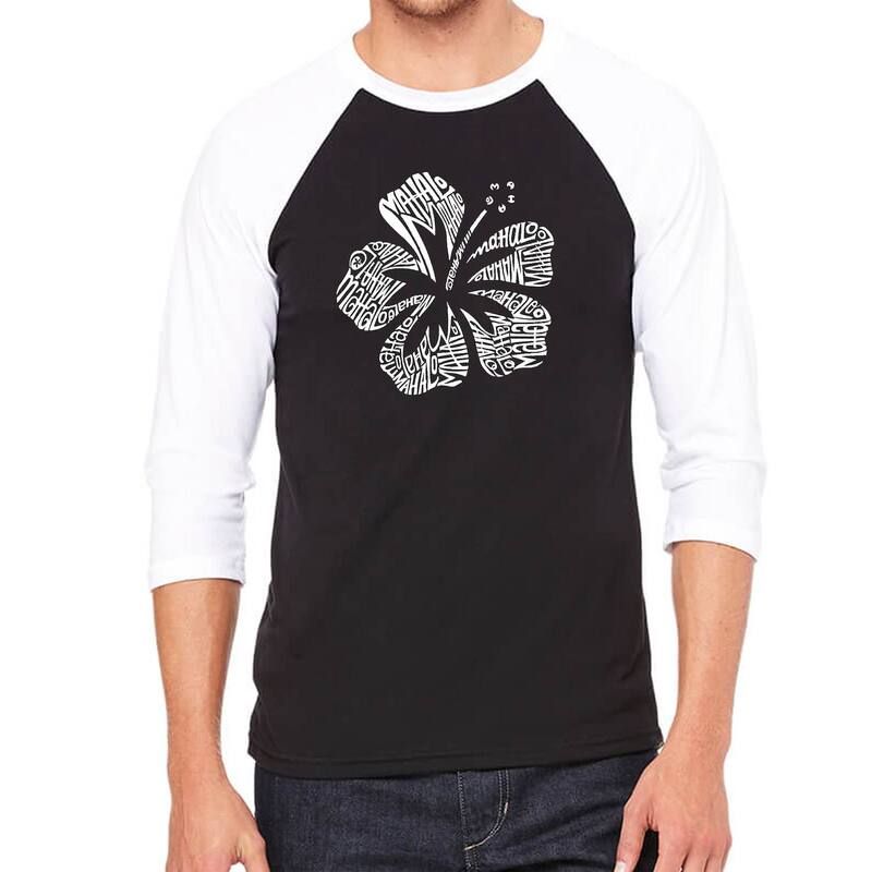 エルエーポップアート メンズ トップス Tシャツ LA Pop Art Mahalo Mens Raglan Baseball Word Artshirt Black White ホワイト
