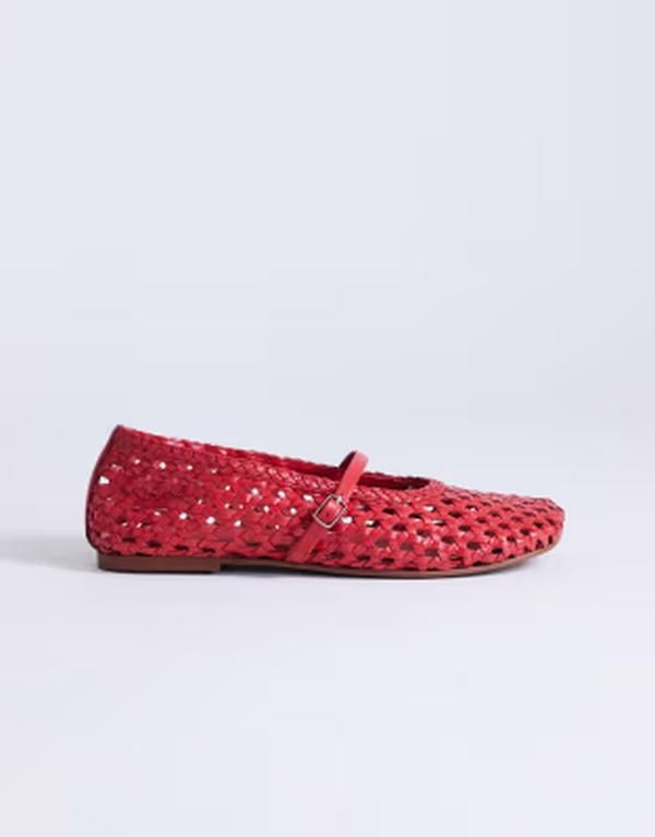 トップショップ レディース シューズ パンプス レザー Topshop Bobbi leather woven ballet flats RED レッド
