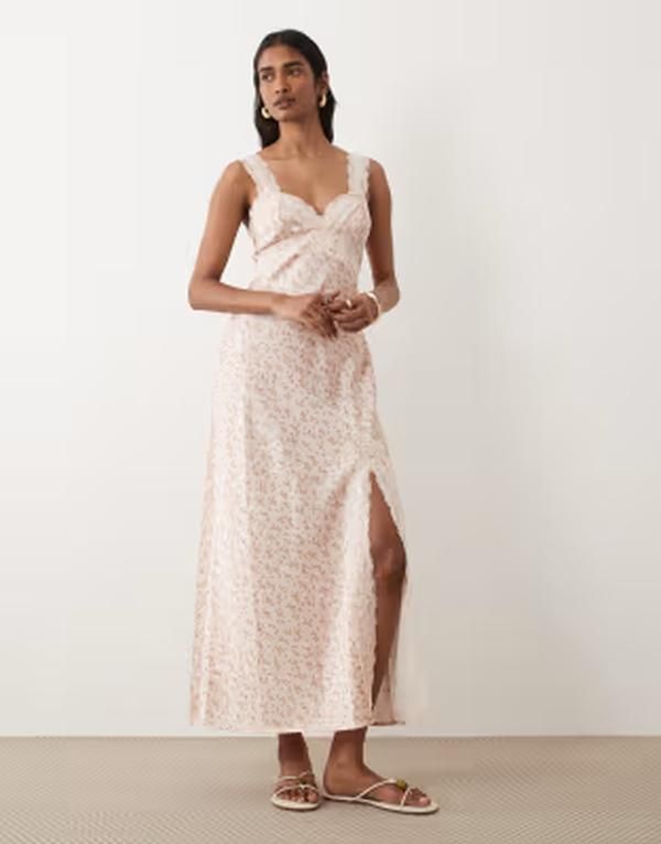 ミスセルフフリッジ レディース トップス ワンピース フラワー柄 プリント サテン レース マキシ フラワー Misselfridge satin and lace maxi dress floral