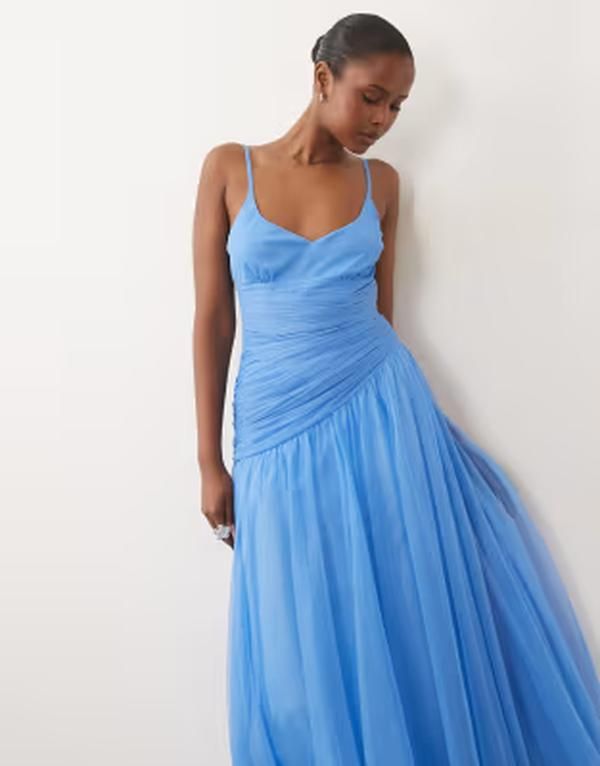 レース アンド ビーズ レディース トップス ワンピース アシンメトリー ギャザー マキシ Lace Beads cami ruched asymmetric bodice maxi dresstee