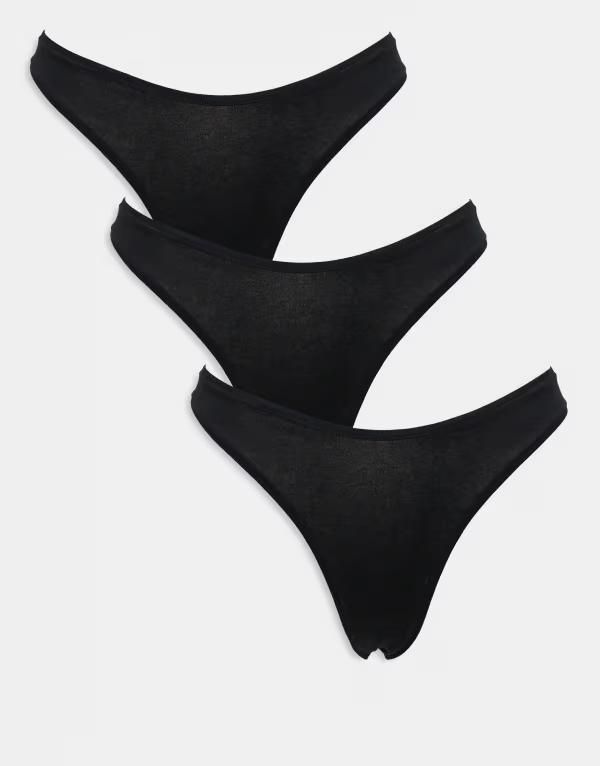 エイソス レディース アンダーウェア ブリーフパンツ コットン ASOS DESIGN 3 pack cotton thong Black ブラック