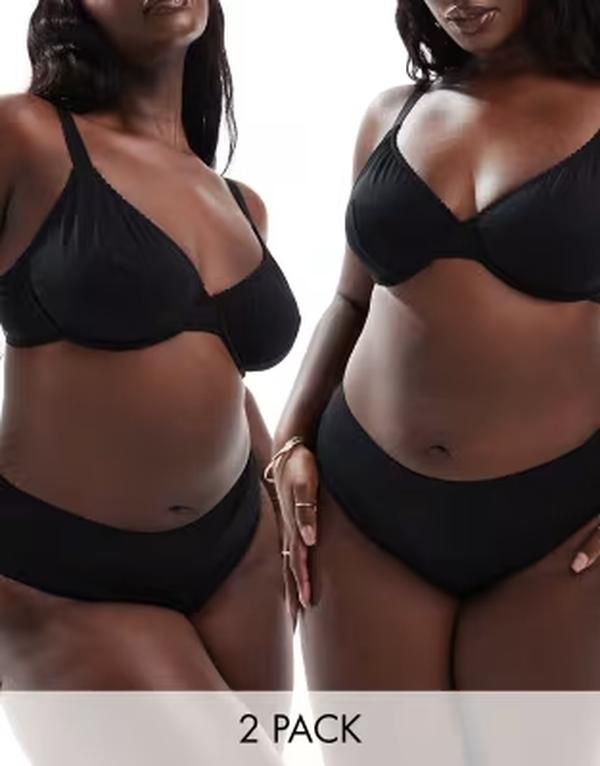 エイソス レディース アンダーウェア ブリーフパンツ コットン ASOS Curve ASOS DESIGN Curve 2 pack Mila cotton brazillian brief Bla