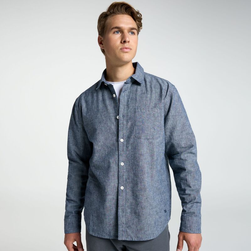 ヴァースト メンズ トップス シャツ VRST Mens Limitless Pique Long Sleeve Button Up Shirt Indigo Medium Wash インディゴ