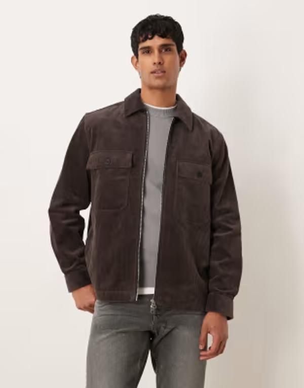 アルケット メンズ トップス シャツ コーデュロイ ARKET corduroy oversized zip up overshirt in dark brown ブラウン