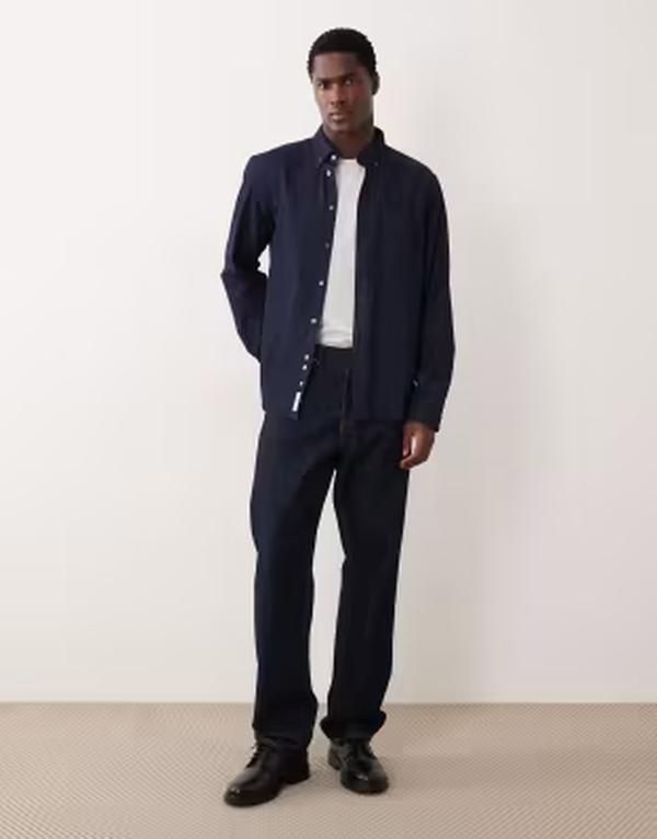 アルケット メンズ トップス シャツ デニム ARKET denim chambray shirt with button collar in dark wash Dark blue wash ブルー