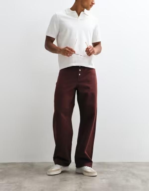 エイソス メンズ ボトムス カジュアルパンツ ASOS DESIGN baggy pants with exposed buttons BROWN ブラウン