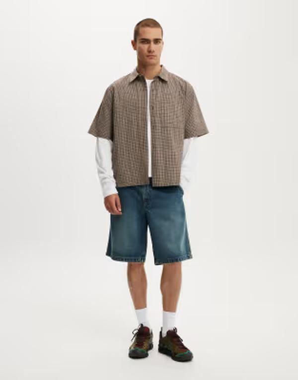 コットンオン メンズ トップス シャツ Cotton darcy short sleeve shirt in chocolate plaid CHOCOLATE PLAID チョコレート
