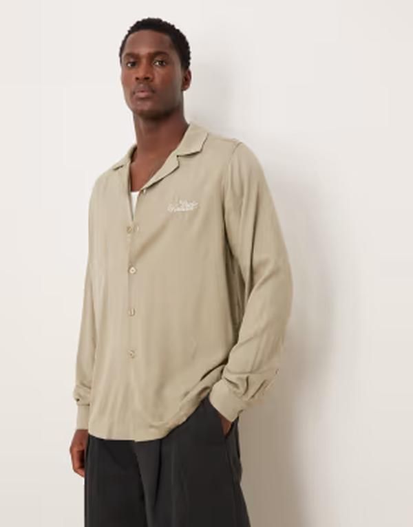 エイソス メンズ トップス シャツ ASOS DESIGN regularevere shirt with chest embroidery in stone part of a set STONE