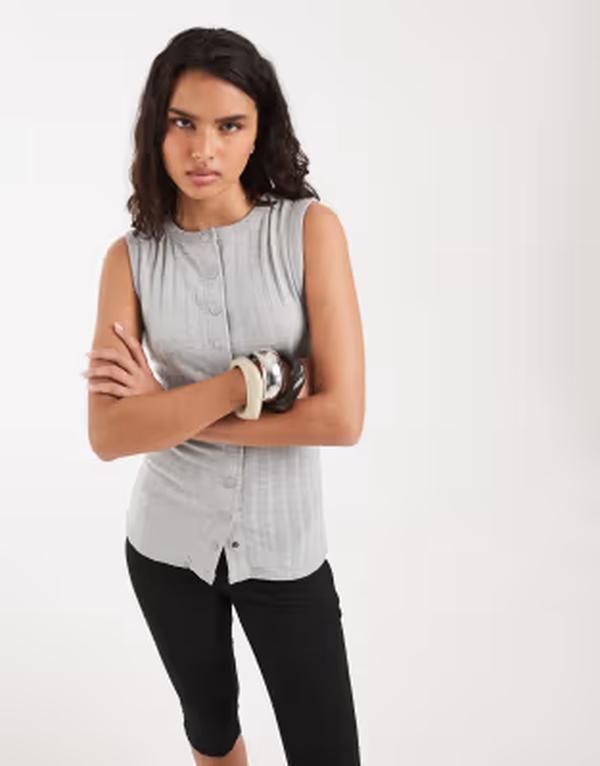 リバーアイランド レディース トップス タンクトップ ボタンダウン River Island button down tank top heather Gray グレー