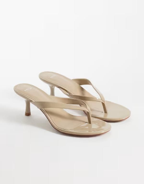 マンゴ レディース シューズ サンダル レザー フェイクレザー ヒール Mango faux leather patent heeled flip flop sandals Gray グレー