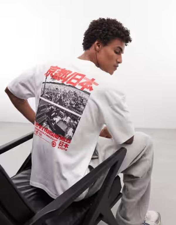 エイソス メンズ トップス Tシャツ プリント ASOS DESIGN oversized Tshirt with scenic gloss puff print WHITE ホワイト