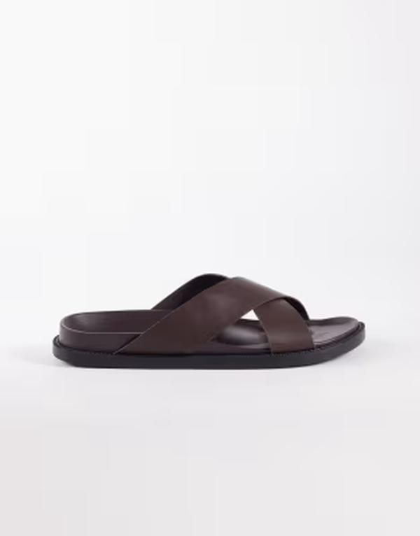 セクウェル メンズ シューズ サンダル SEQWL Kidman cross over flat sandals in chocolate Choc PU チョコレート