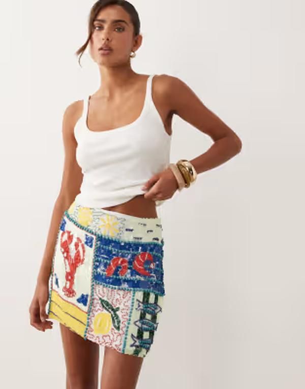 エイソス レディース ボトムスカート ミニ ASOS DESIGN lobster embellished mini skirt Multi マルチカラー
