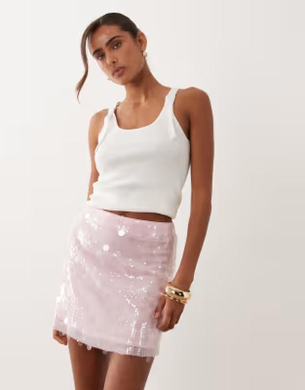 エイソス レディース ボトムスカート ミニ スパンコール ASOS DESIGN mixed sequins mini skirt pink ピンク