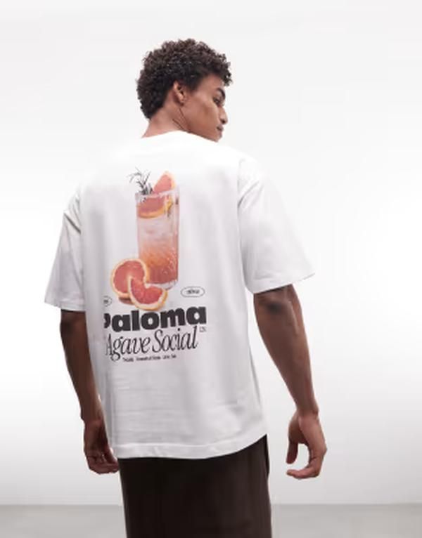 エイソス メンズ トップス Tシャツ グラフィック ASOS DESIGN oversized tshirt with cocktail drink graphic WHITE ホワイト