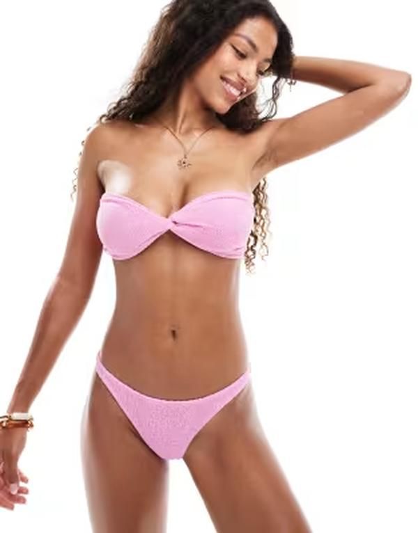 エイソス レディース 水着 トップのみ ASOS DESIGN Charlene textu red mykonos bikini top in light Pink ピンク