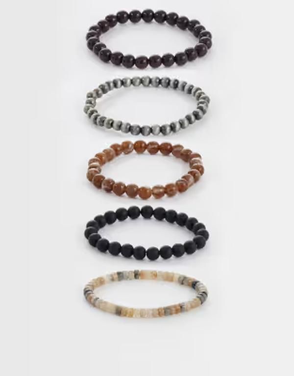 エイソス メンズ アクセサリー ブレスレット・バングル・アンクレット ASOS DESIGN 5 pack cat eye and marbleffect beaded bracelets BROWN