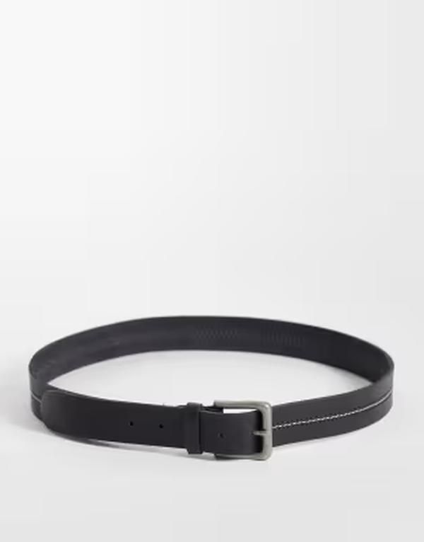 ジャック アンド ジョーンズ メンズ アクセサリー ベルト レザー Jack Jones leather belt with stitch detail Black ブラック