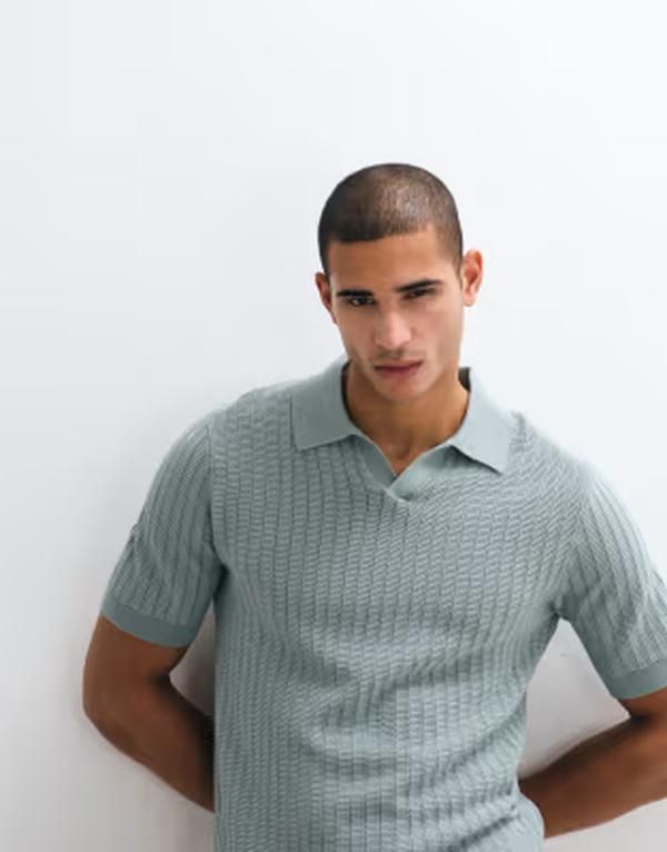 マンゴ メンズ トップス ポロシャツ ニット Mango retro fine knit split collar polo shirt in dusty blue ブルー