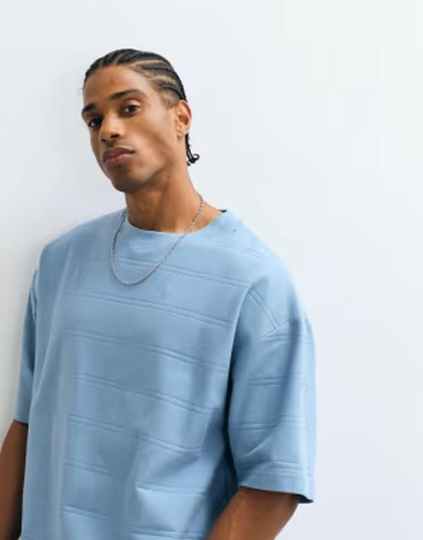エイソス メンズ トップス Tシャツ リブニット ASOS DESIGN boxy oversized tshirt wide rib knit Mountain Spring ブルー
