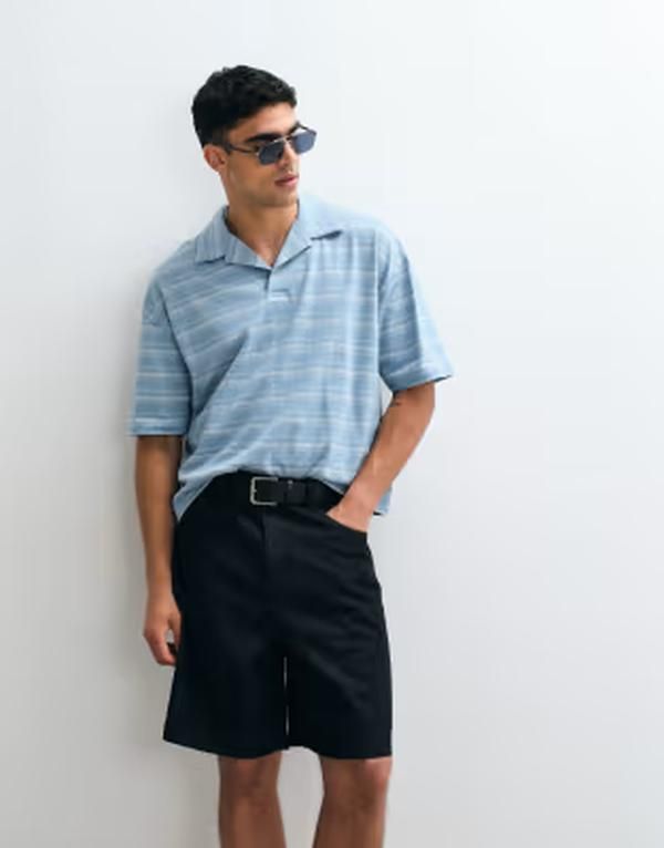 エイソス メンズ トップス ポロシャツ ASOS DESIGN heavyweight boxy oversized polo in textu red blue striped fabric Mou