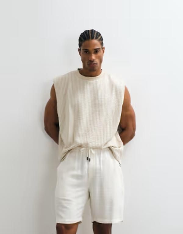 オンリーアンドサンズ メンズ ボトムス ハーフパンツ・ショーツ ショートパンツ リネン ONLY SONS textu red linen mix shorts Cloudancer ホワイト