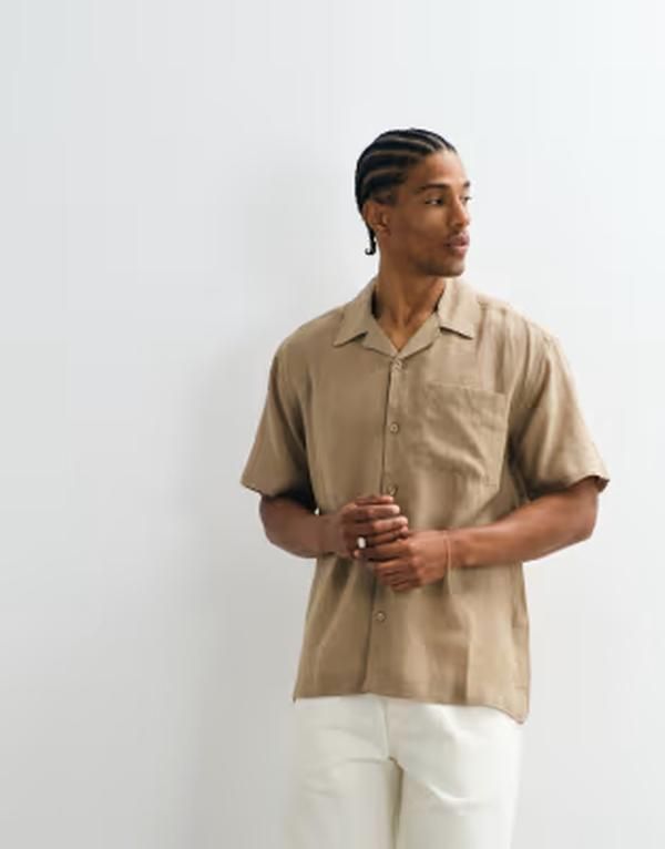 オンリーアンドサンズ メンズ トップス シャツ リネン ONLY SONS linen rich relaxed shirt Chinchilla ベージュ