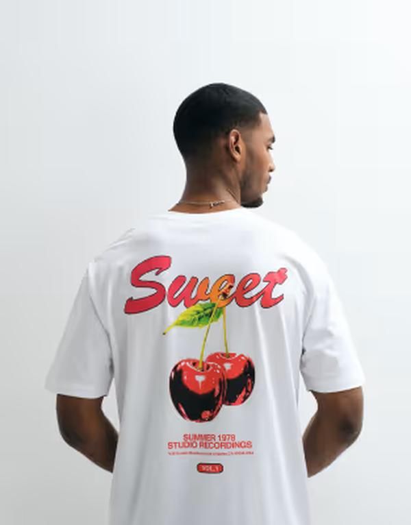 オンリーアンドサンズ メンズ トップス Tシャツ オーバーサイズフィット プリント ONLY SONS oversized fitshirt with cherry back print B WHIT