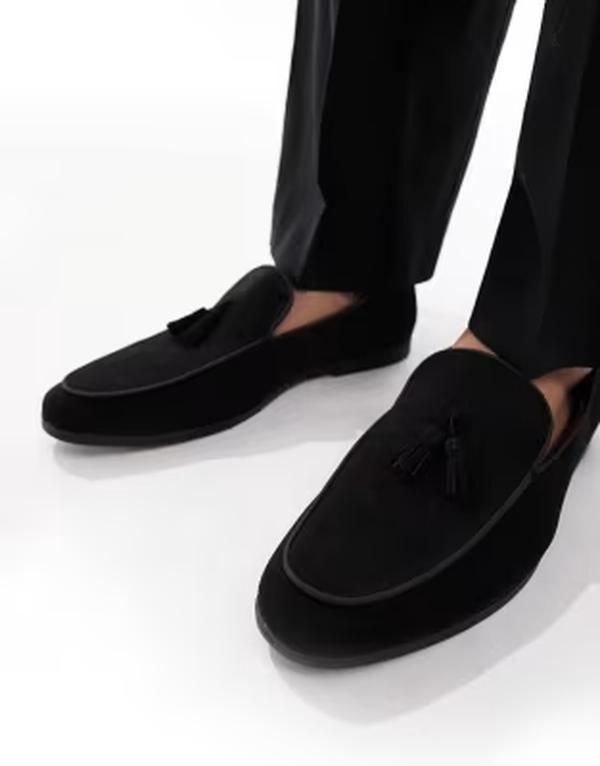 セクウェル メンズ シューズ スリッポン・ローファー スエード SEQWL Charlie loafers with tassels in faux suede Black suedette ブラック