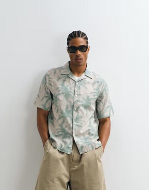 オンリーアンドサンズ メンズ トップス シャツ レギュラーフィット プリント リネン ONLY SONS regular fit shirt with linen in light green pal