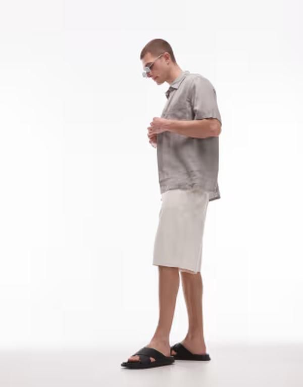 アルケット メンズ トップス シャツ リネン ARKET pure linen relaxed short sleeved shirt Gray グレー