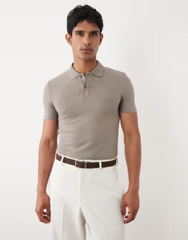 エイソス メンズ トップス ポロシャツ ASOS DESIGN essentials muscle fit polo in charcoal pique CLIFFSIDE GRAY グレー