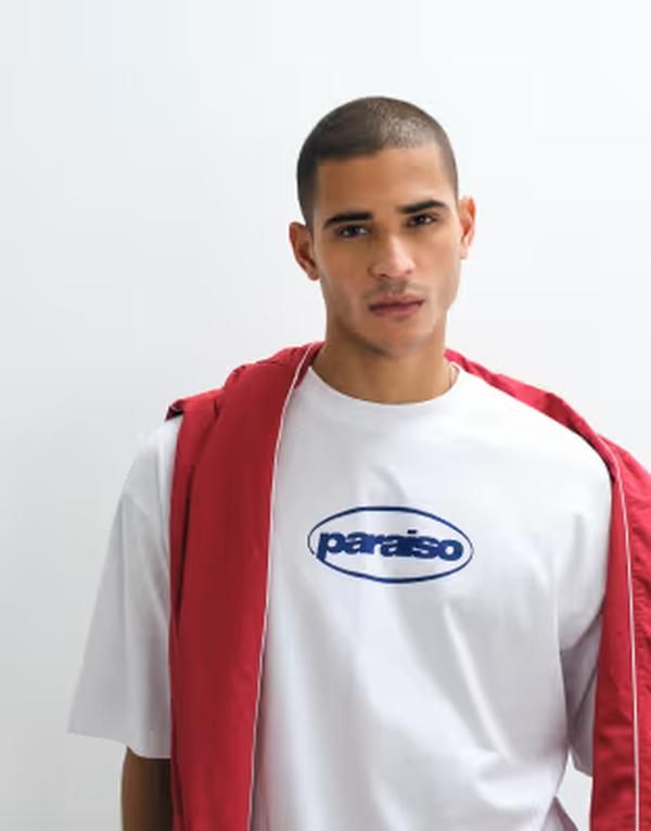 エイソス メンズ トップス Tシャツ グラフィック ASOS DESIGN oversized tshirt with Paraiso front graphic WHITE ホワイト