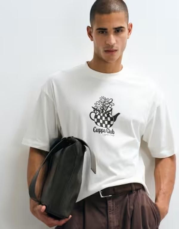 エイソス メンズ トップス Tシャツ フラワー柄 フラワー グラフィック ASOS DESIGN boxy oversized Tshirt with floral tea pot graphic i