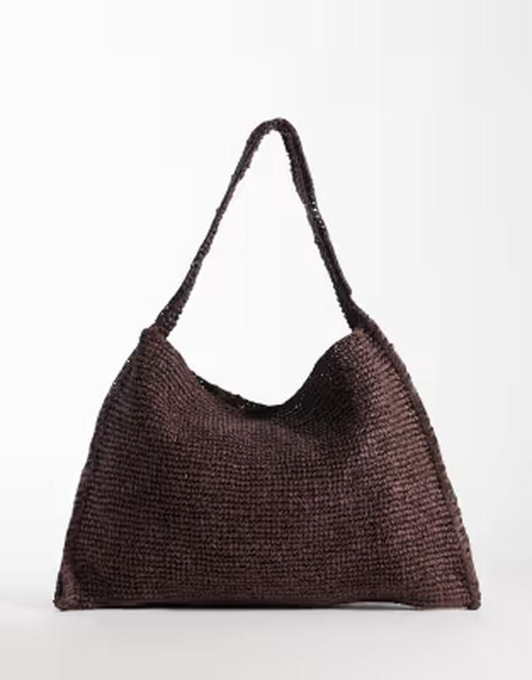 アルケット レディース バッグ ARKET pure paper straw raffia shoulder bag in dark brown ブラウン