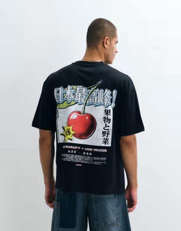 エイソス メンズ トップス シャツ グラフィック ASOS DESIGN oversized Tshirt with cherry graphic Black ブラック