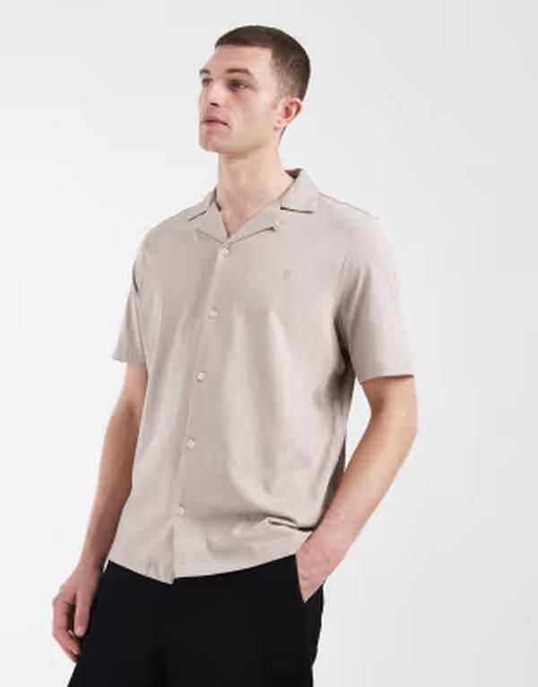 オールセインツ メンズ トップス シャツ AllSaints Hudson short sleeve shirt beige ベージュ