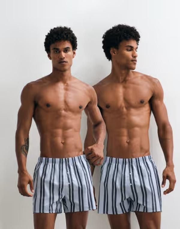 エイソス メンズ アンダーウェア 靴下 ASOS DESIGN 2 pack woven boxerstripe BLUE ブルー