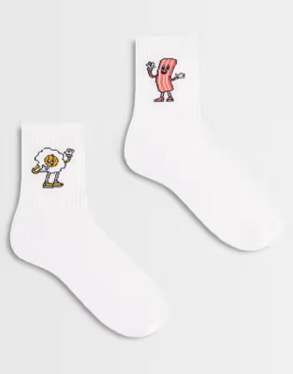 エイソス メンズ アンダーウェア 靴下 ASOS DESIGN 2 pack socks with bacon and egg embroidery Multi マルチカラー