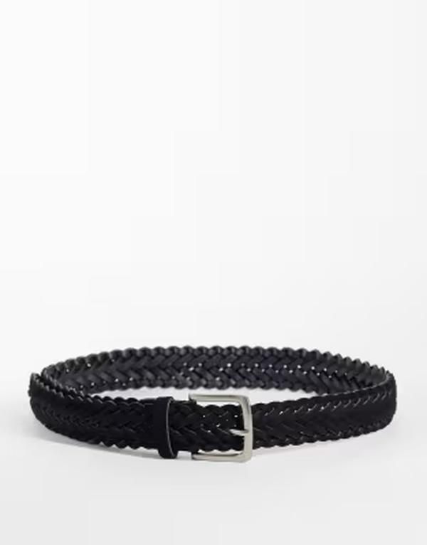 エイソス メンズ アクセサリー ベルト スエード ASOS DESIGN suede braided belt with silver buckle Black ブラック