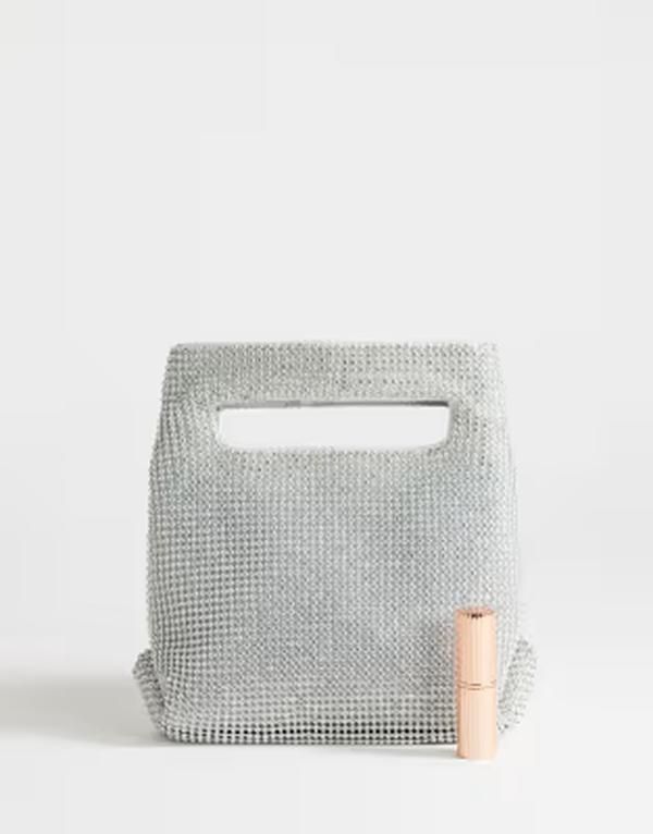 トップショップ レディース バッグ Topshop Stella diamante small grabag Silverhinestone シルバー