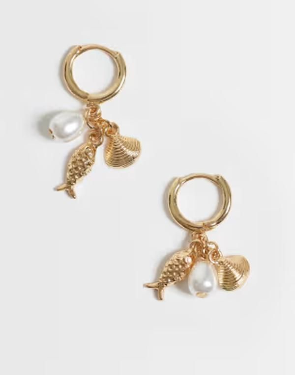 デザインビーロンドン レディース アクセサリー ピアス・イヤリング DesignB London multi charms hoop earrings tone GOLD ゴールド