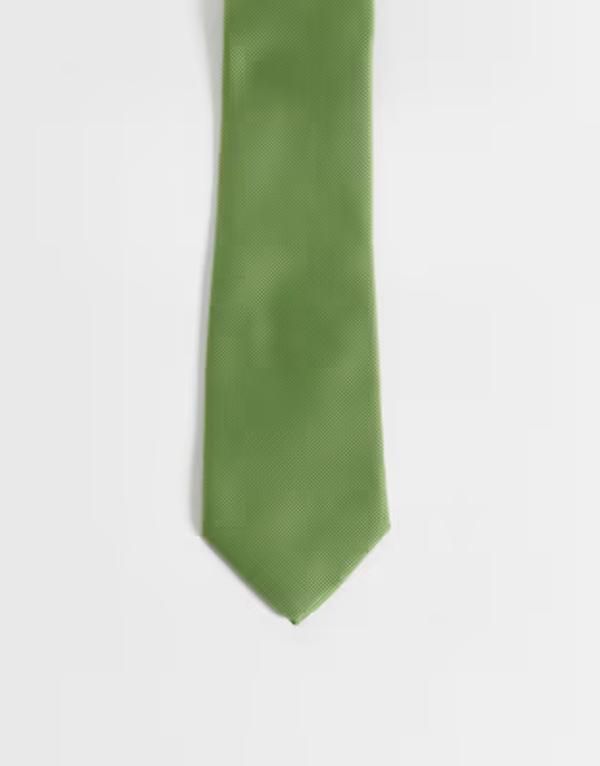エイソス メンズ アクセサリー ネクタイ サテン ASOS DESIGN textu red satinecktie GREEN グリーン