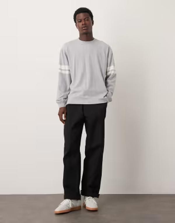 アルケット メンズ トップス Tシャツ ジャージー ARKET jersey long sleeve top melange with retro stripe detail Gray melange