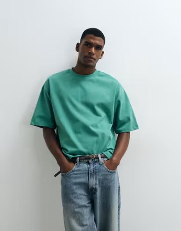 エイソス メンズ トップス Tシャツ ASOS DESIGN heavyweight boxy oversized Tshirt PINE GREEN グリーン