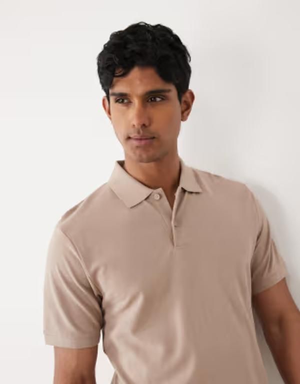 エイソス メンズ トップス ポロシャツ レギュラーフィット ASOS DESIGN Essentials regular fit polo pique Mocha meringue モカ