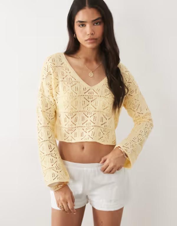 ミスセルフフリッジ レディース アウター ニット・セーター Misselfridge crochet slouchy sweater in yellow イエロー
